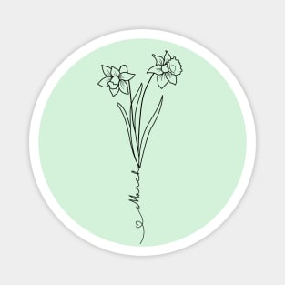 Minimalist  Line Art Drawing Daffodil March Birth Flower Magnet